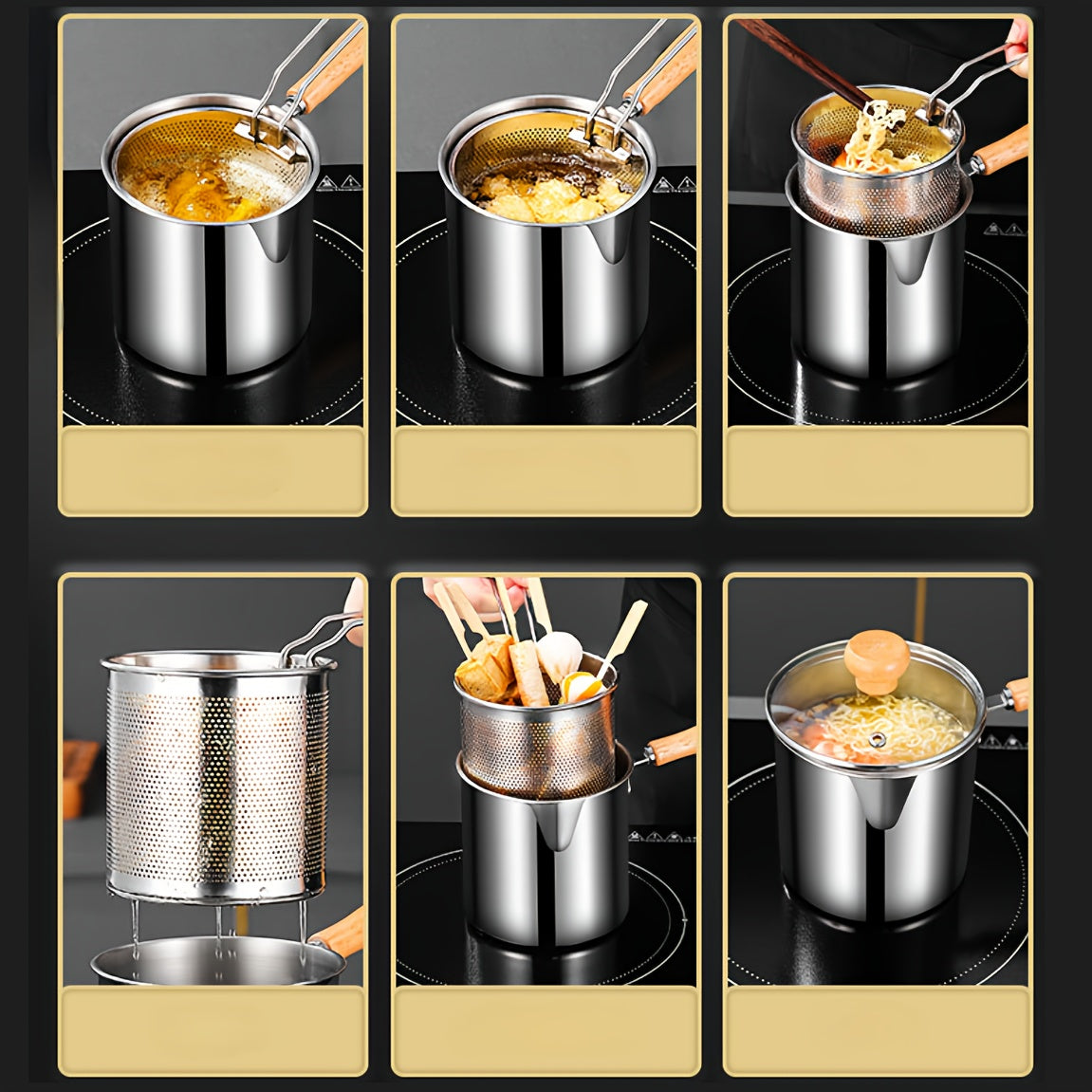 1set 3pcs stainless steel   fryer basket deep fryer