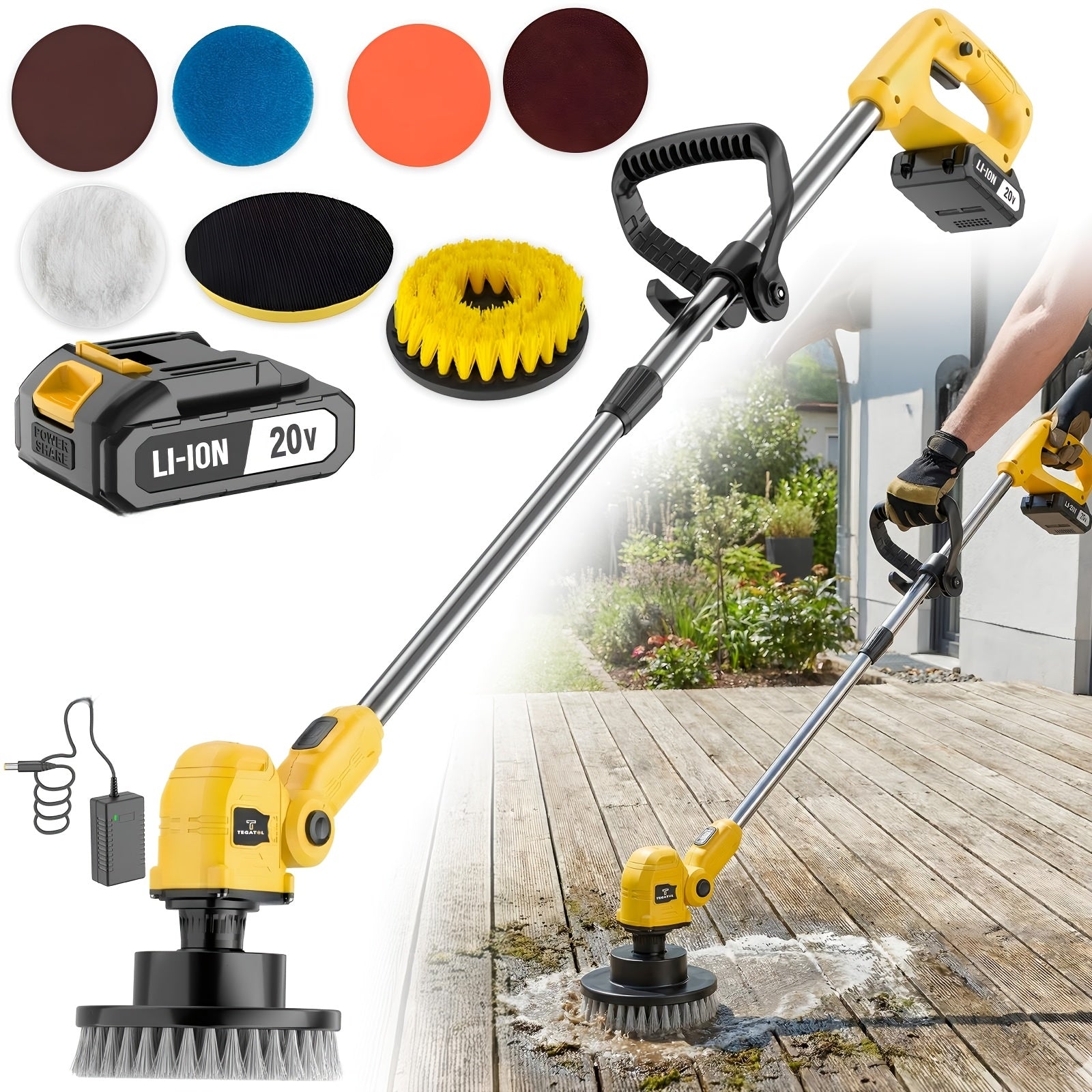 wireless rotating floor cleaner   2 brushes 4 mop pads a