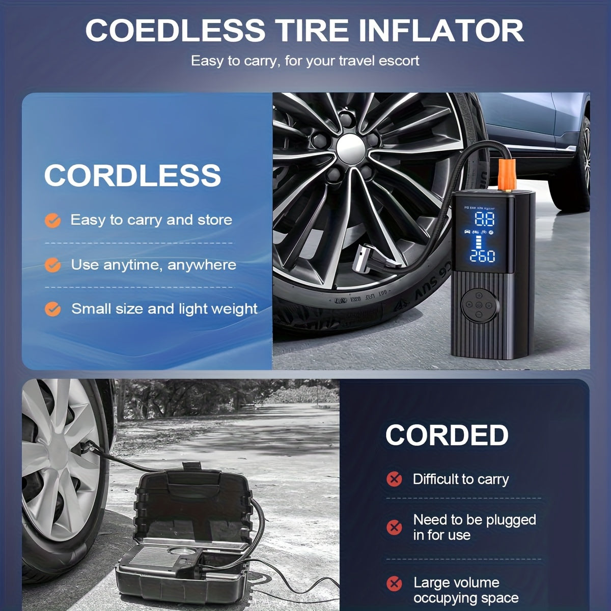 portable tire inflator digital pressure gauge car tire pump