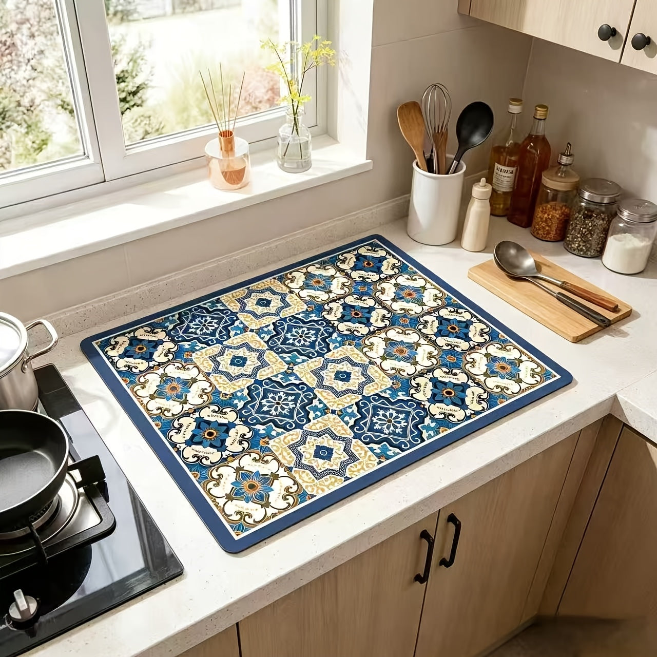 vibrant retro colorful tile washing machine cover durable 23