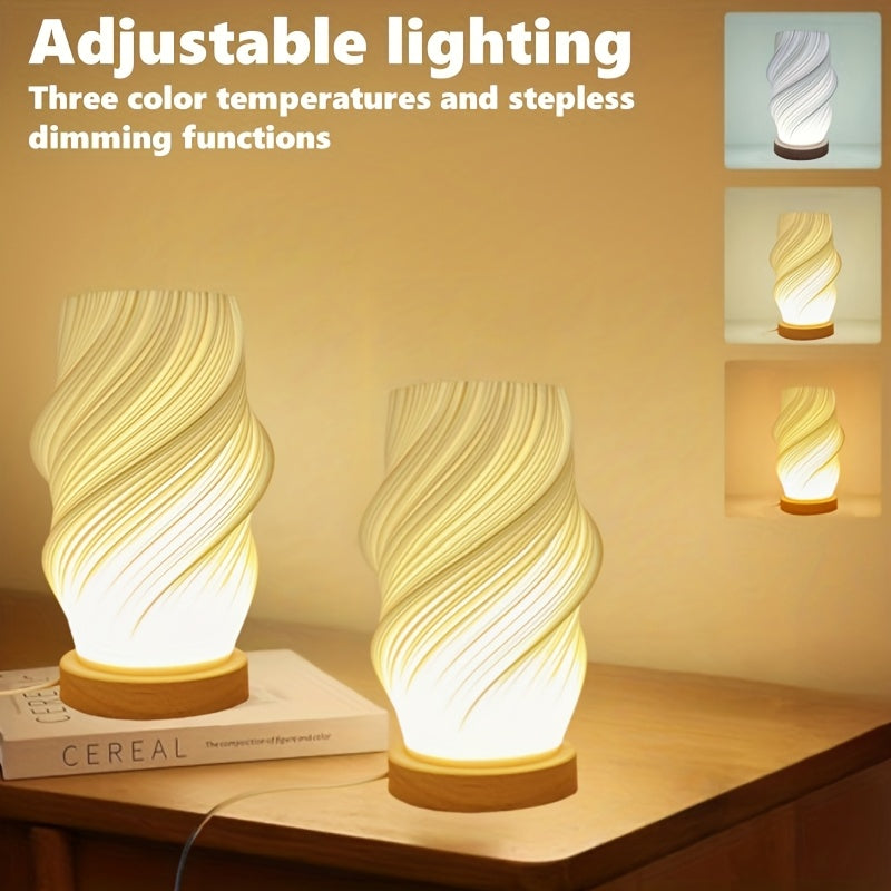 novelty 3d printed vase night light wooden base decorative