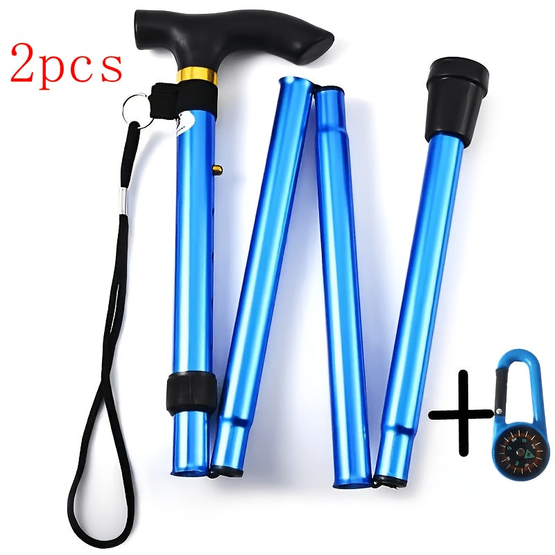 2pcs rubber pointed foldable hiking poles adjustable height