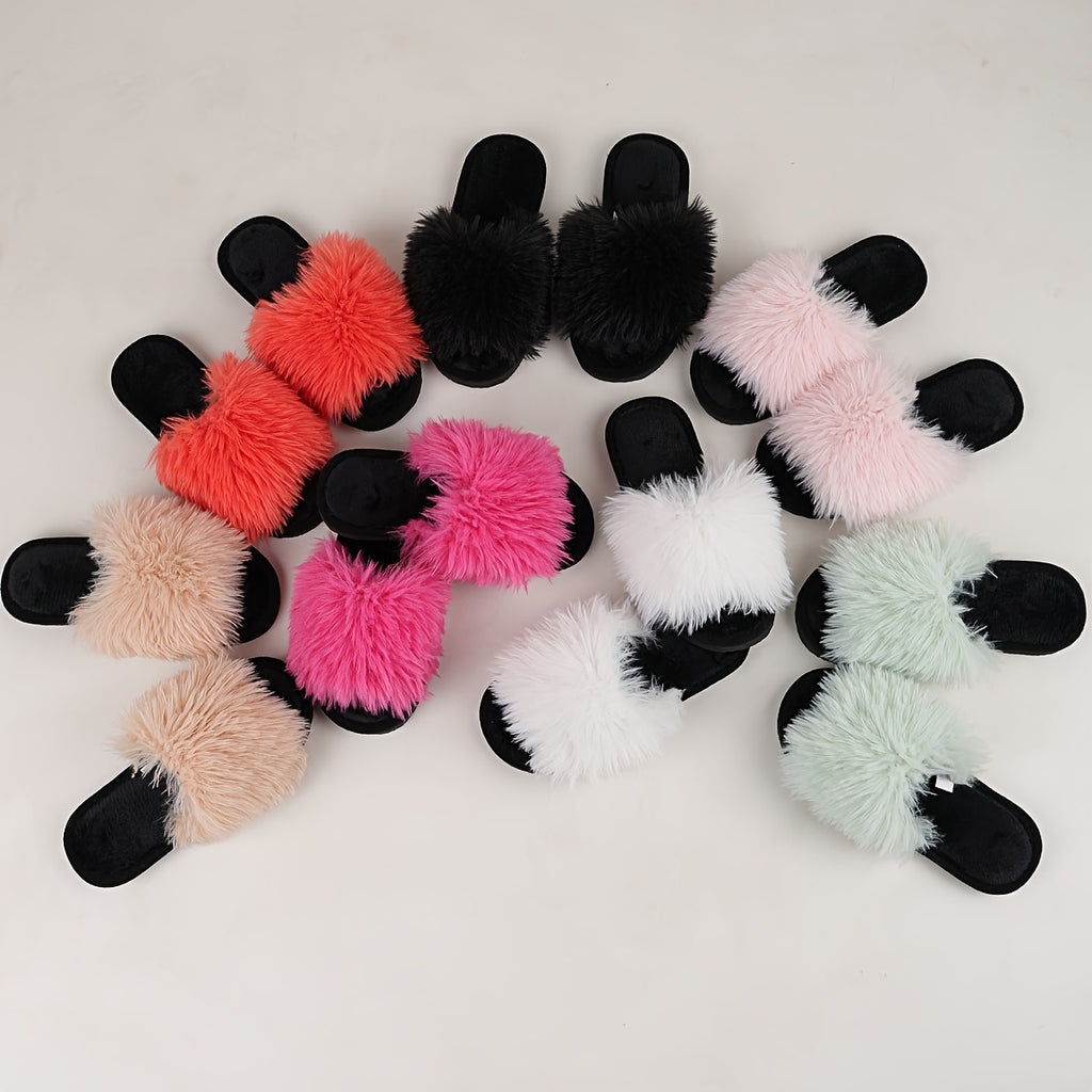 autumn winter long pile one toe open slippers women plush