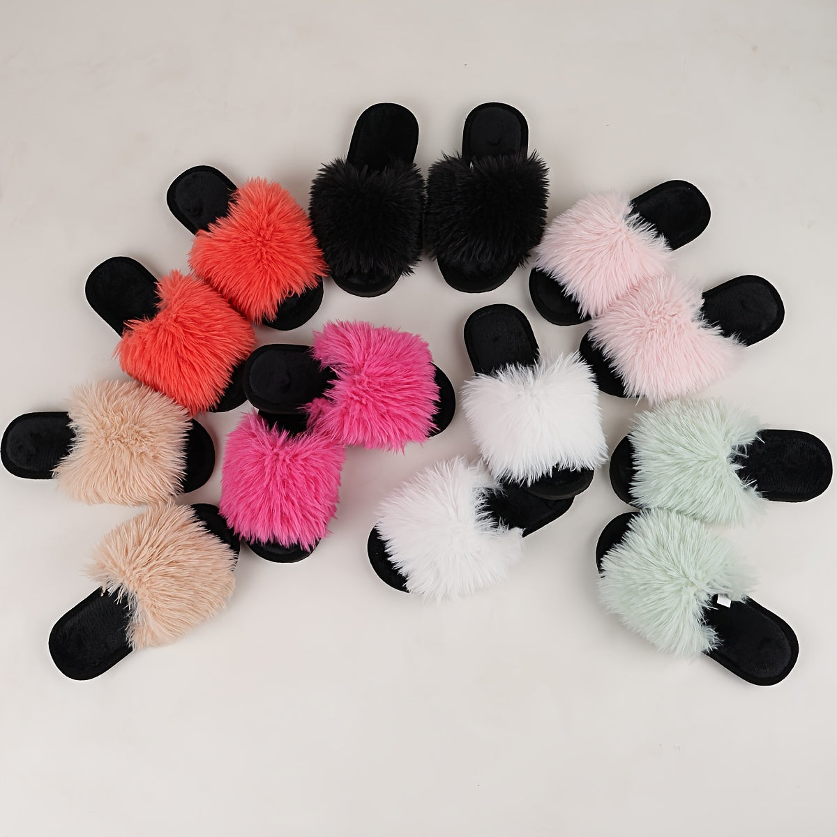 autumn winter long pile one toe open slippers women plush