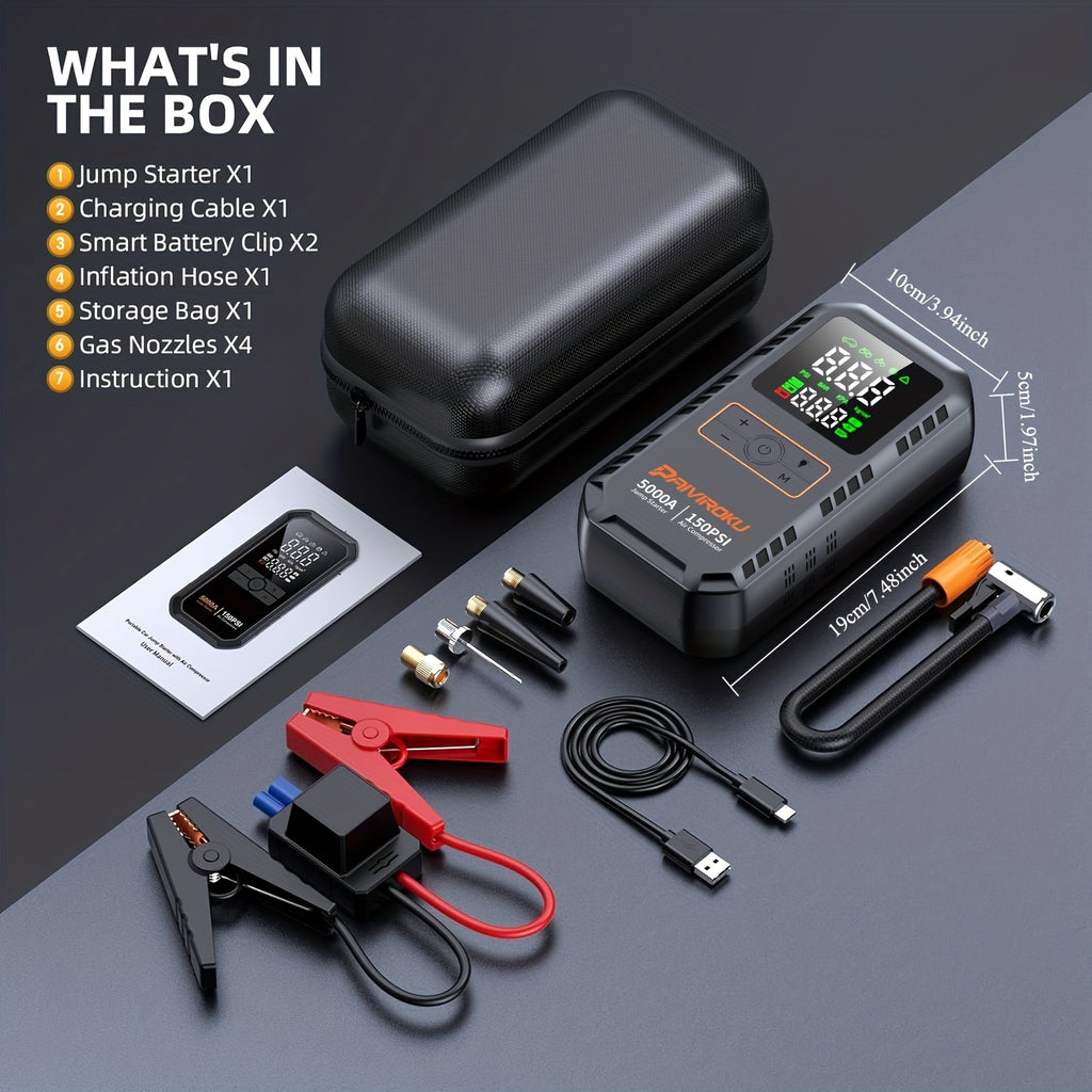 7 in 1 portable jump starter air compressor 150 psi air pump
