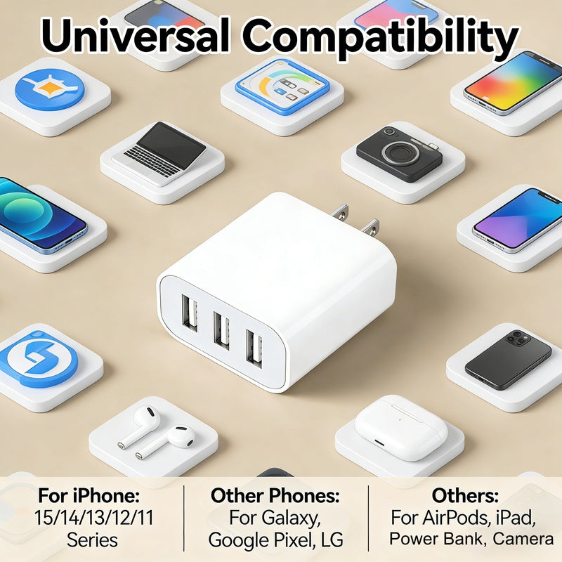 smart charging 3 usb wall adapter 3 in 1 us plug