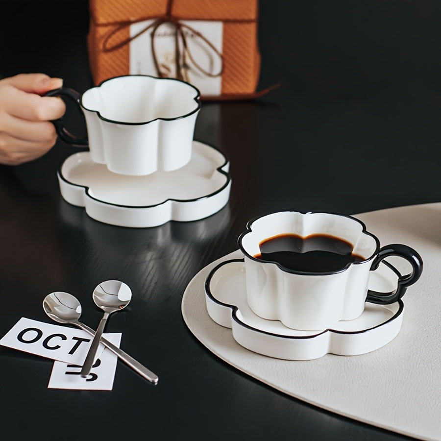 minimalist petal shaped ceramic coffee cup saucer