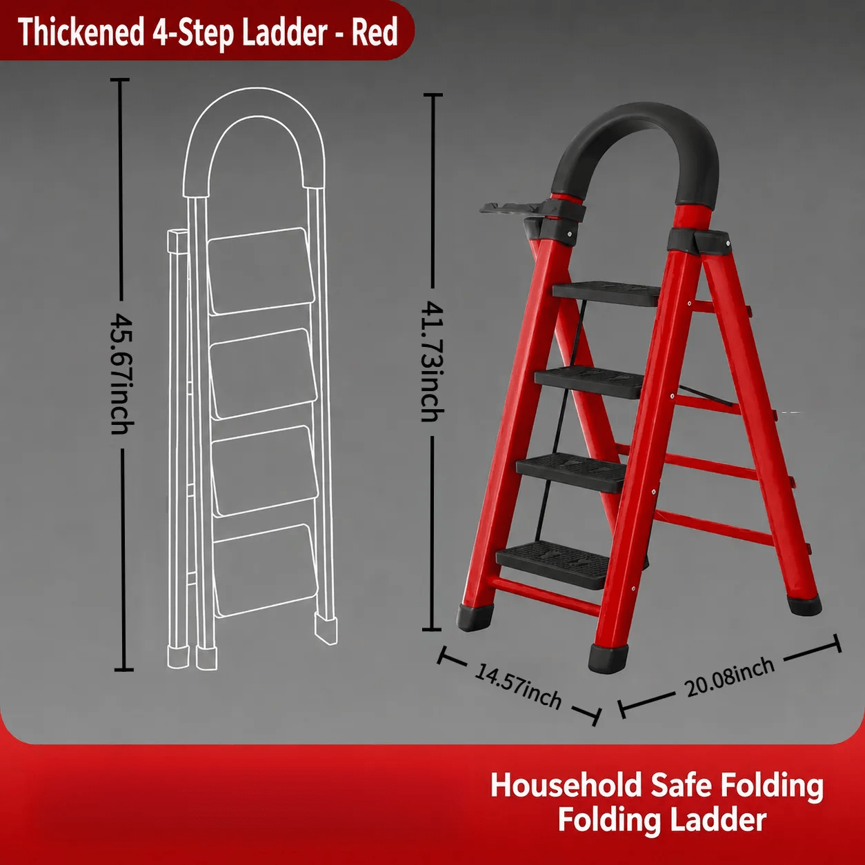 6/5/4/3 step ladder with anti-slip pedal - folding step stool with tool tray, 500lbs portable steel ladder for  , for home kitchen library office (6/5/4/3 steps) - vsyakui | High-quality & Affordable | Temu