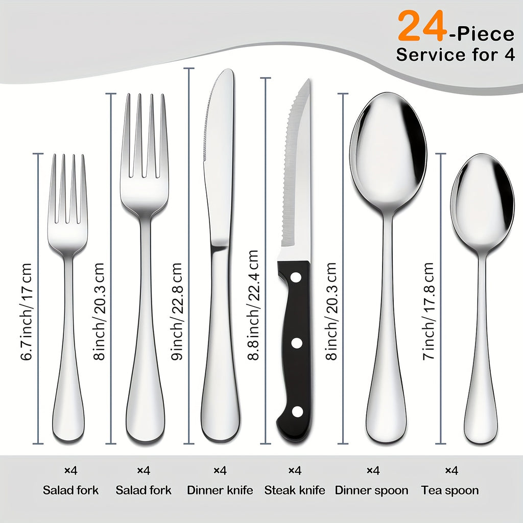 24 48pcs black silverware set steak knives service 4 8