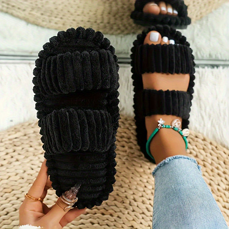 womens plush half toe slippers suitable soft warm indoor non