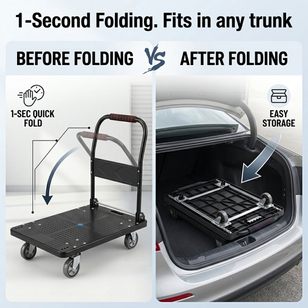 folding heavy-duty handcart,   handcart,   truck,   trolley, silent tpr wheels, thickened frame (1600/980/480/220 lbs), suitable for home renovation, material handling, moving, large item transportation,   and garages. - tools & home improvement