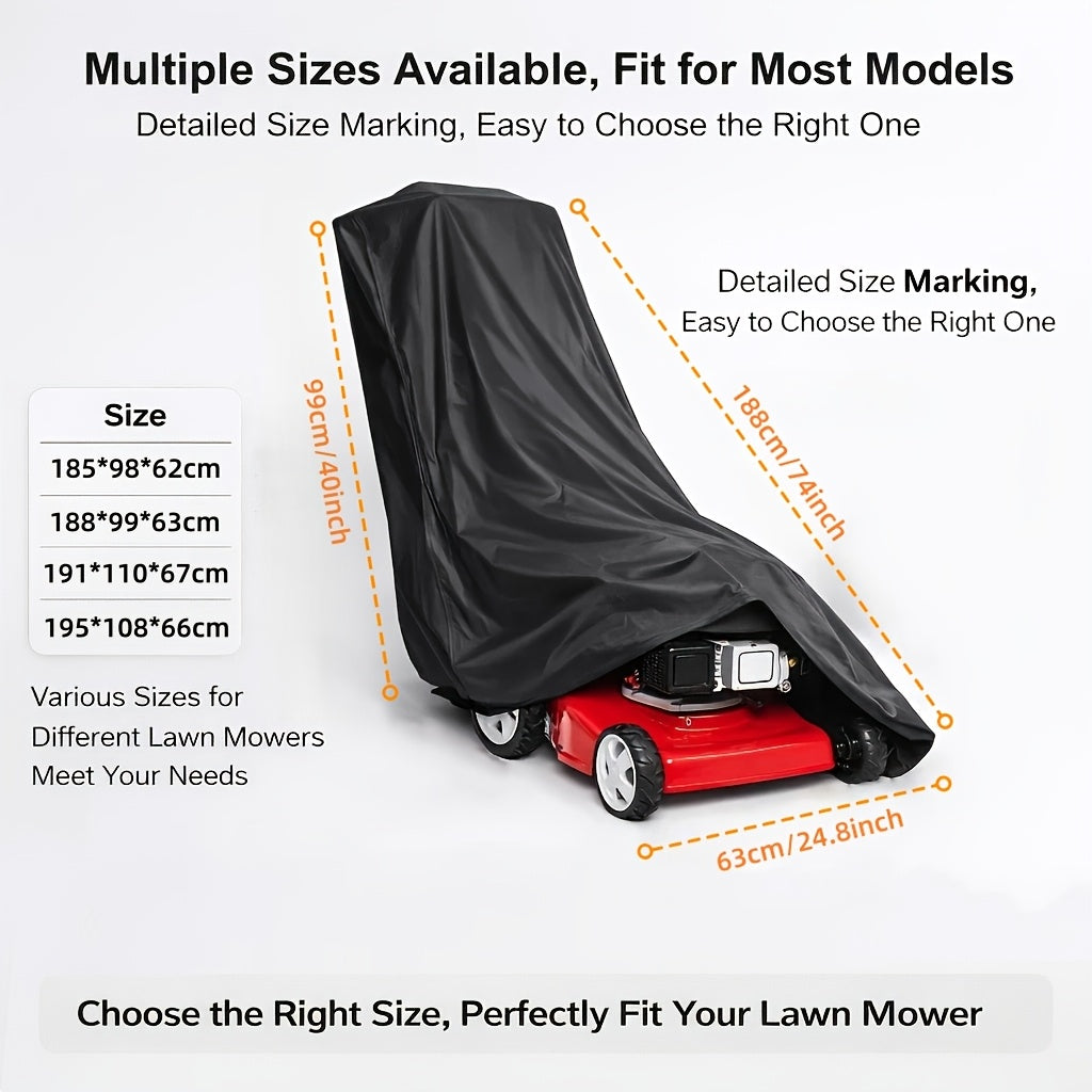 a lawn mower cover designed outdoor storage   in a
