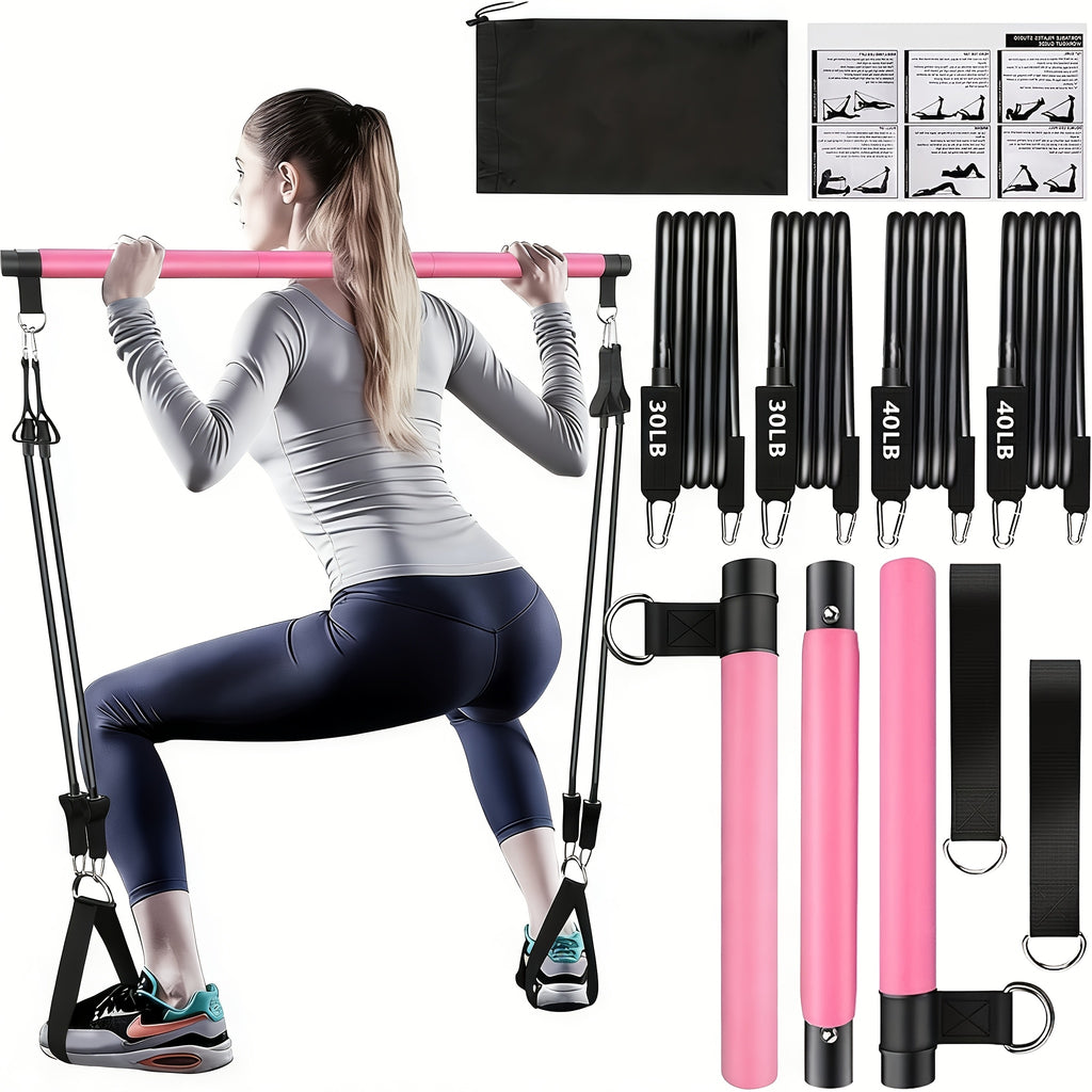 8pcs pilates bar kit 4   bands 140 lbs a portable
