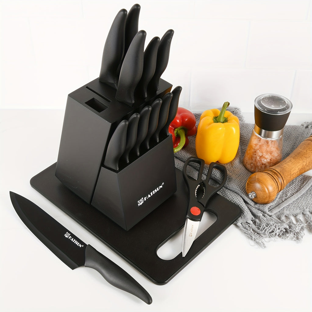 15pcs professional black coded kitchen knife set black