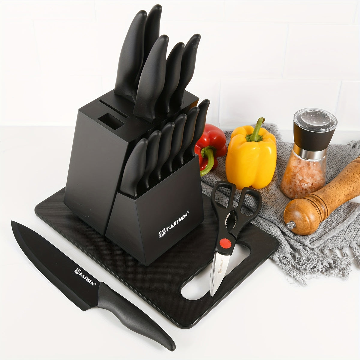15pcs professional black coded kitchen knife set black