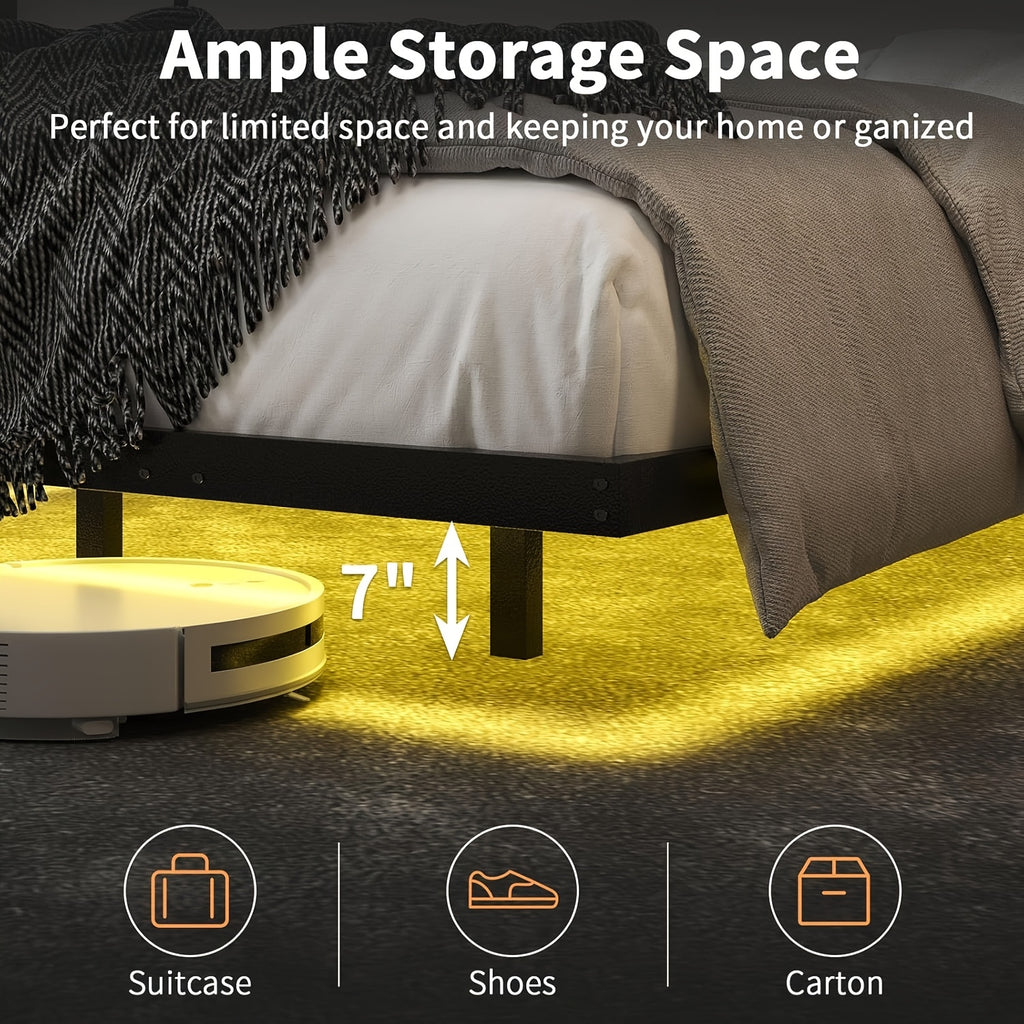full queen king size floating bed frame smart led lights