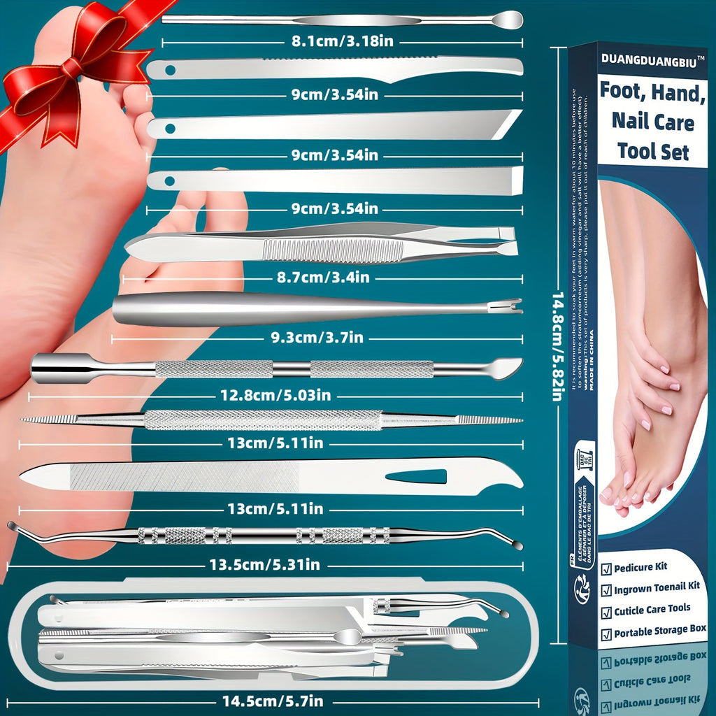 10pcs stainless steel ingrown toenail cuticle removal kit