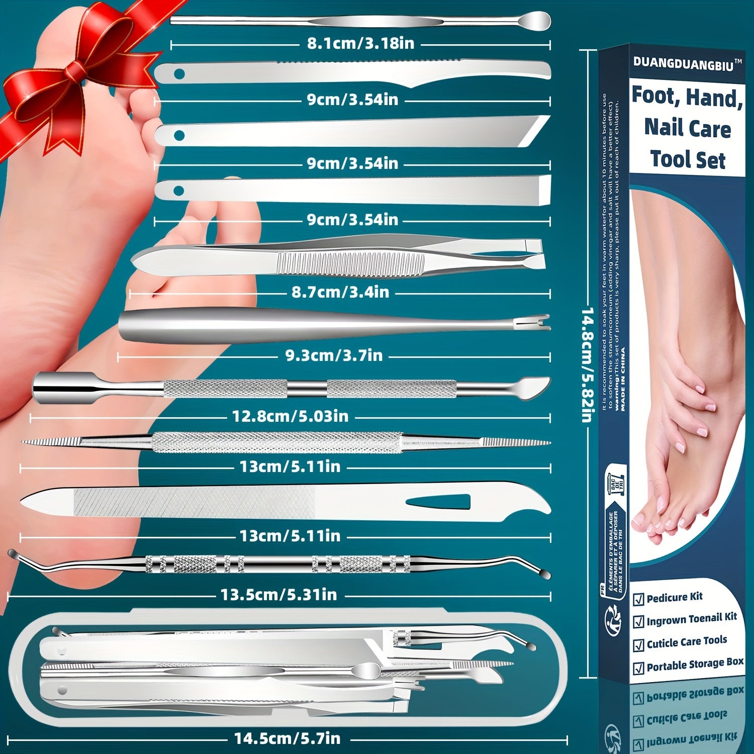 10pcs stainless steel ingrown toenail cuticle removal kit