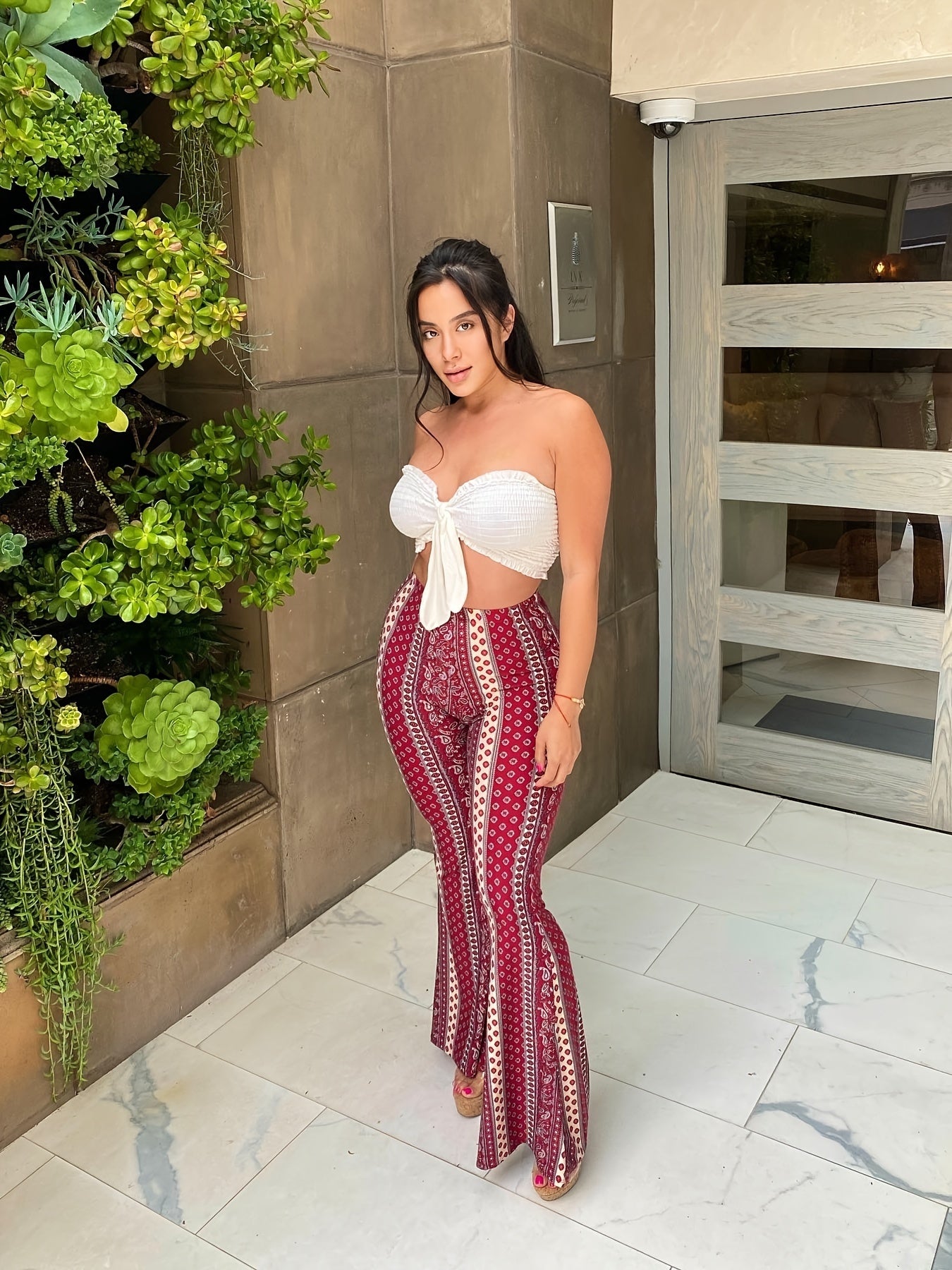 womens plus size printed fitted flared pants ethnic style