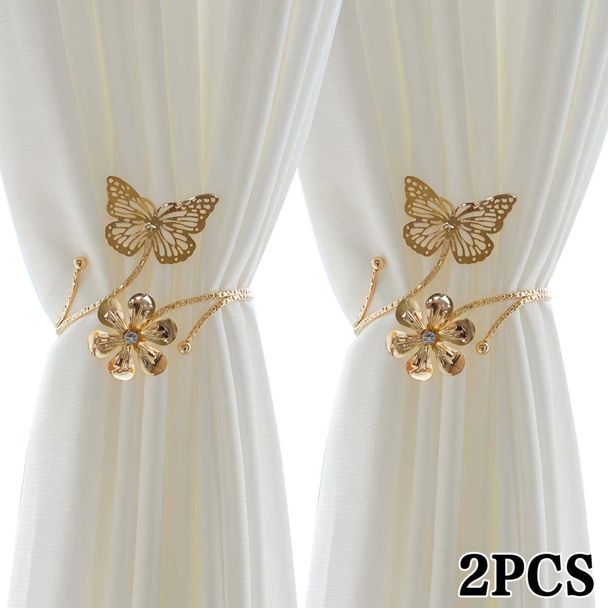 2pcs modern golden silvery   floral metal curtain