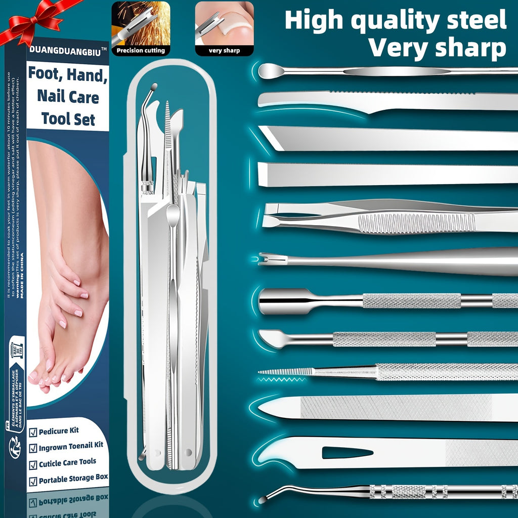 10pcs stainless steel ingrown toenail cuticle removal kit