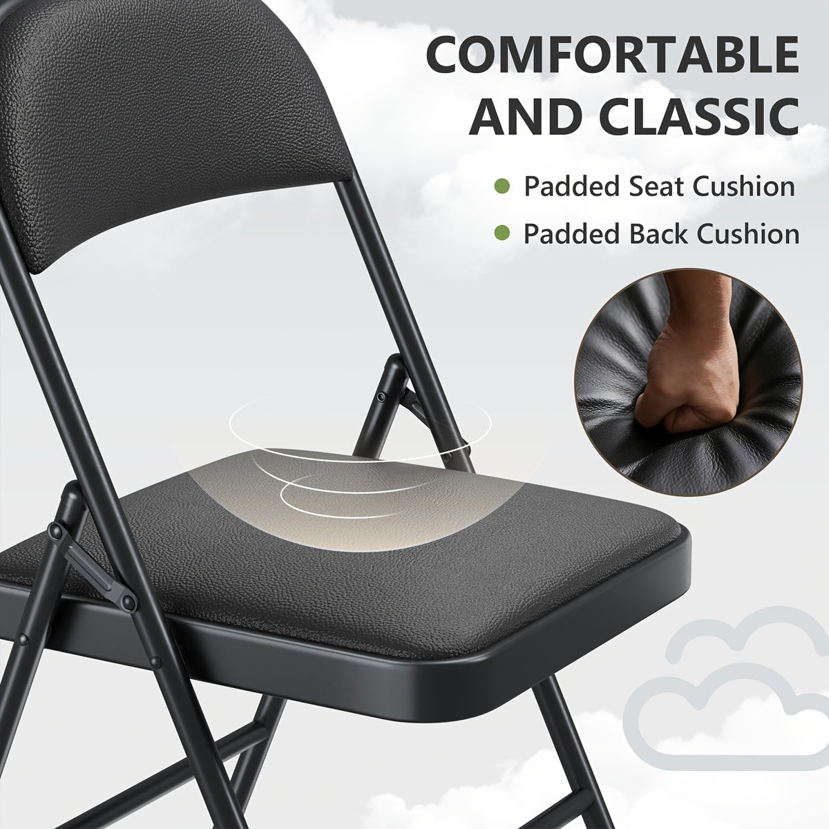 4 pack heavy duty black folding chairs padded seats portable
