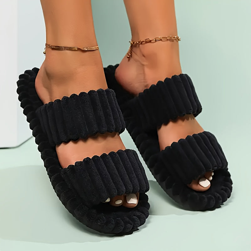 womens plush half toe slippers suitable soft warm indoor non