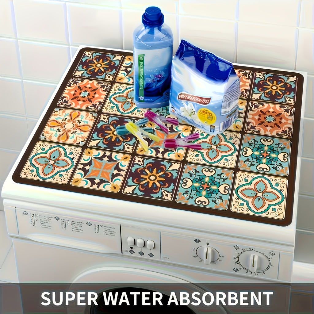 vibrant retro colorful tile washing machine cover durable 23