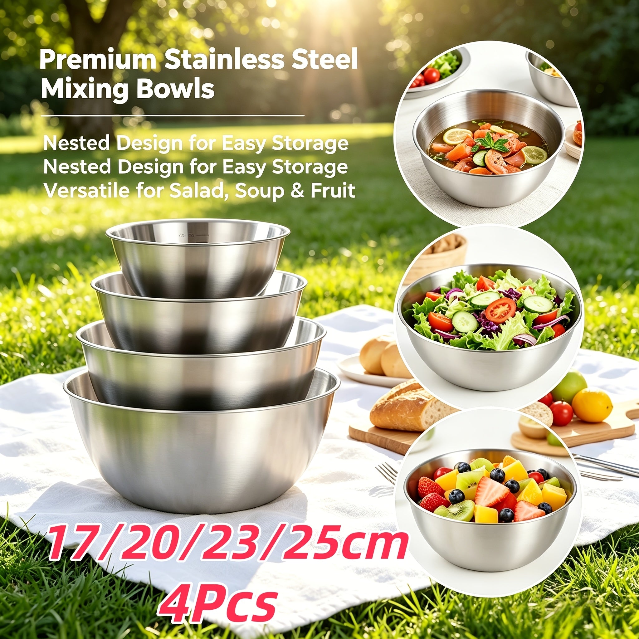 4pcs 17 20 23 25cm multifunctional kitchen stainless steel
