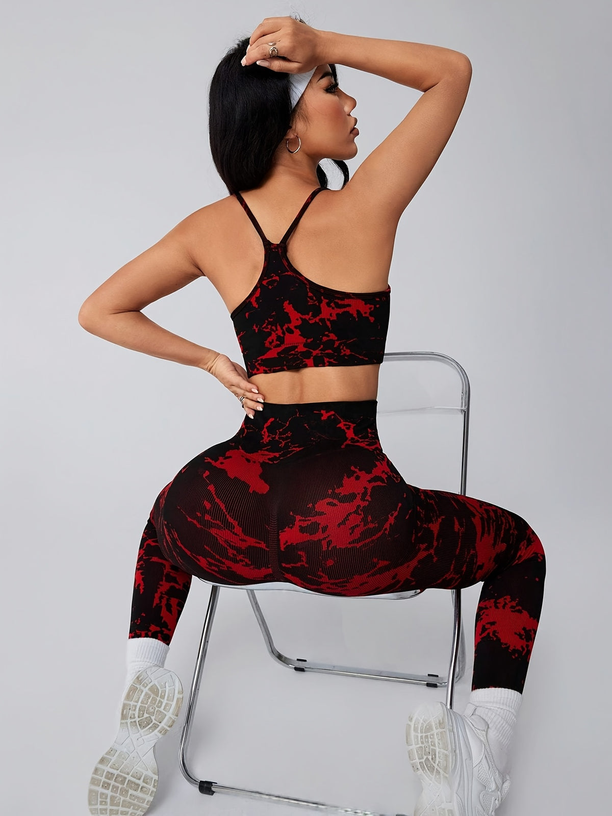 2pcs   tie dye sports set high waisted yoga leggings tank