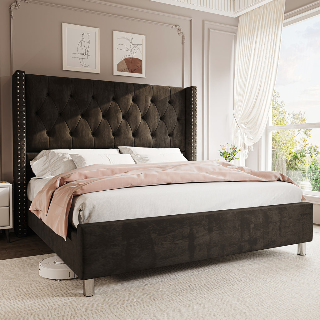 upholstered platform bed frame 50 inch velvet