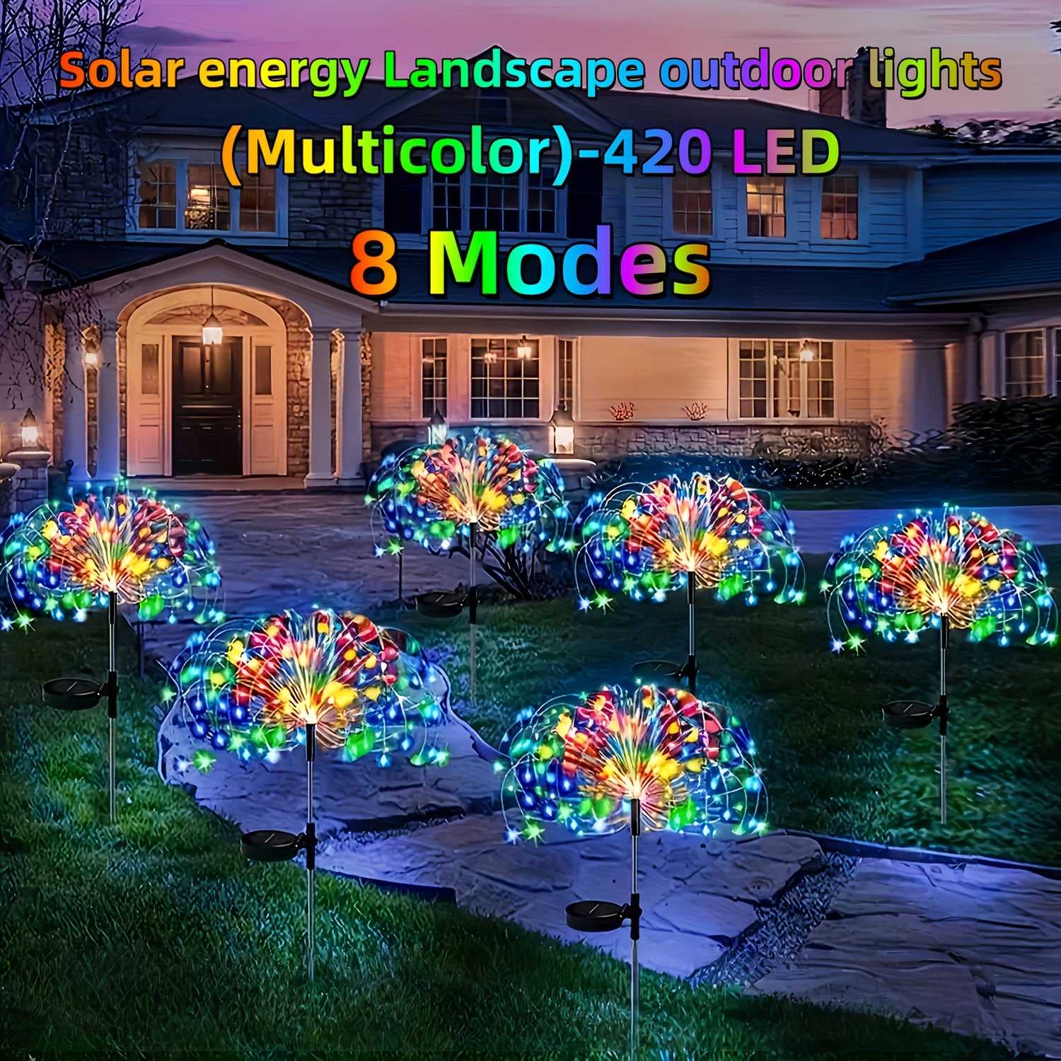 8 pack 420led solar outdoor fireworks light ip65 waterproof