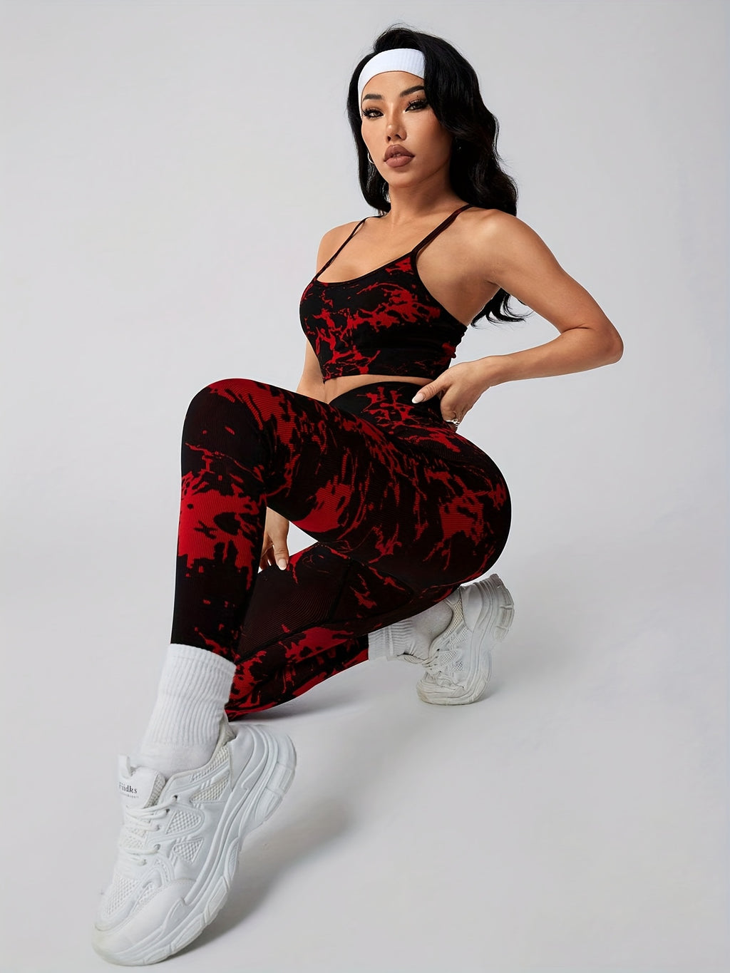 2pcs   tie dye sports set high waisted yoga leggings tank