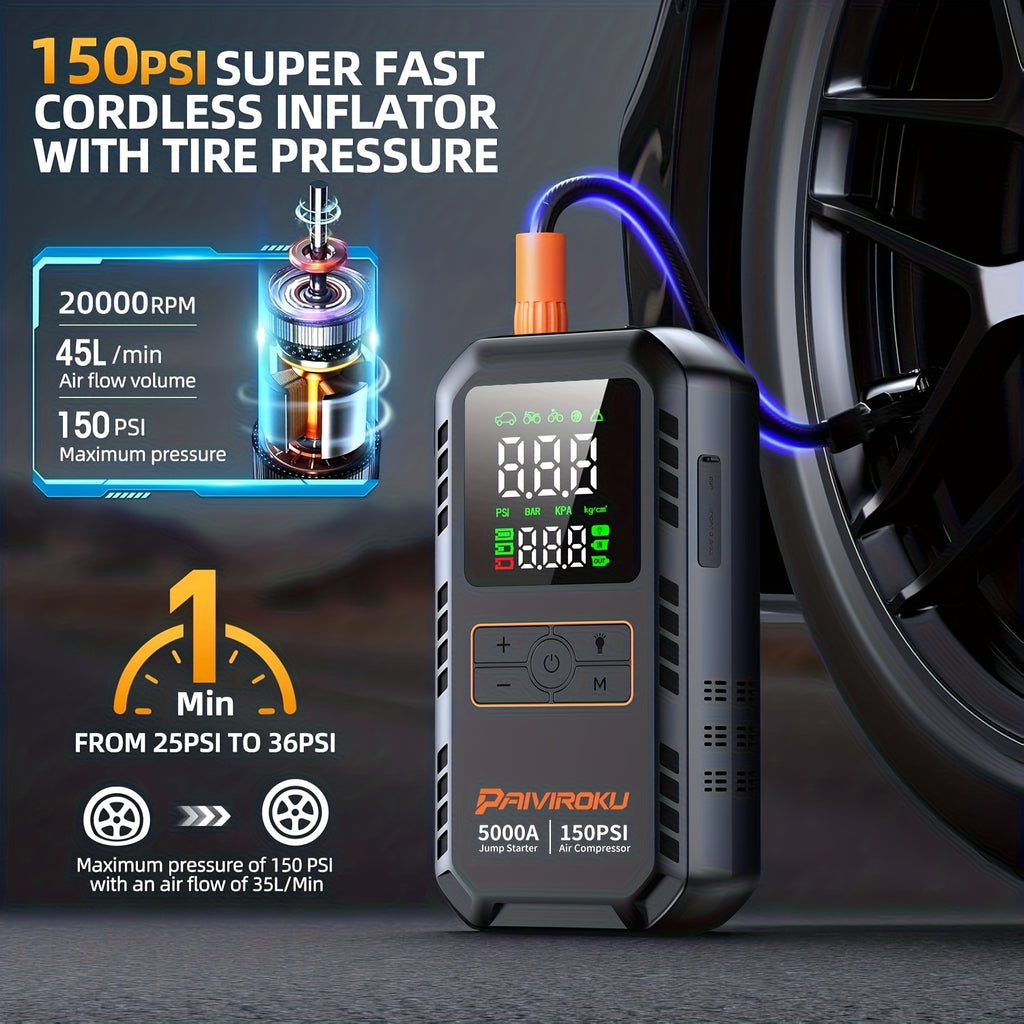 7 in 1 portable jump starter air compressor 150 psi air pump