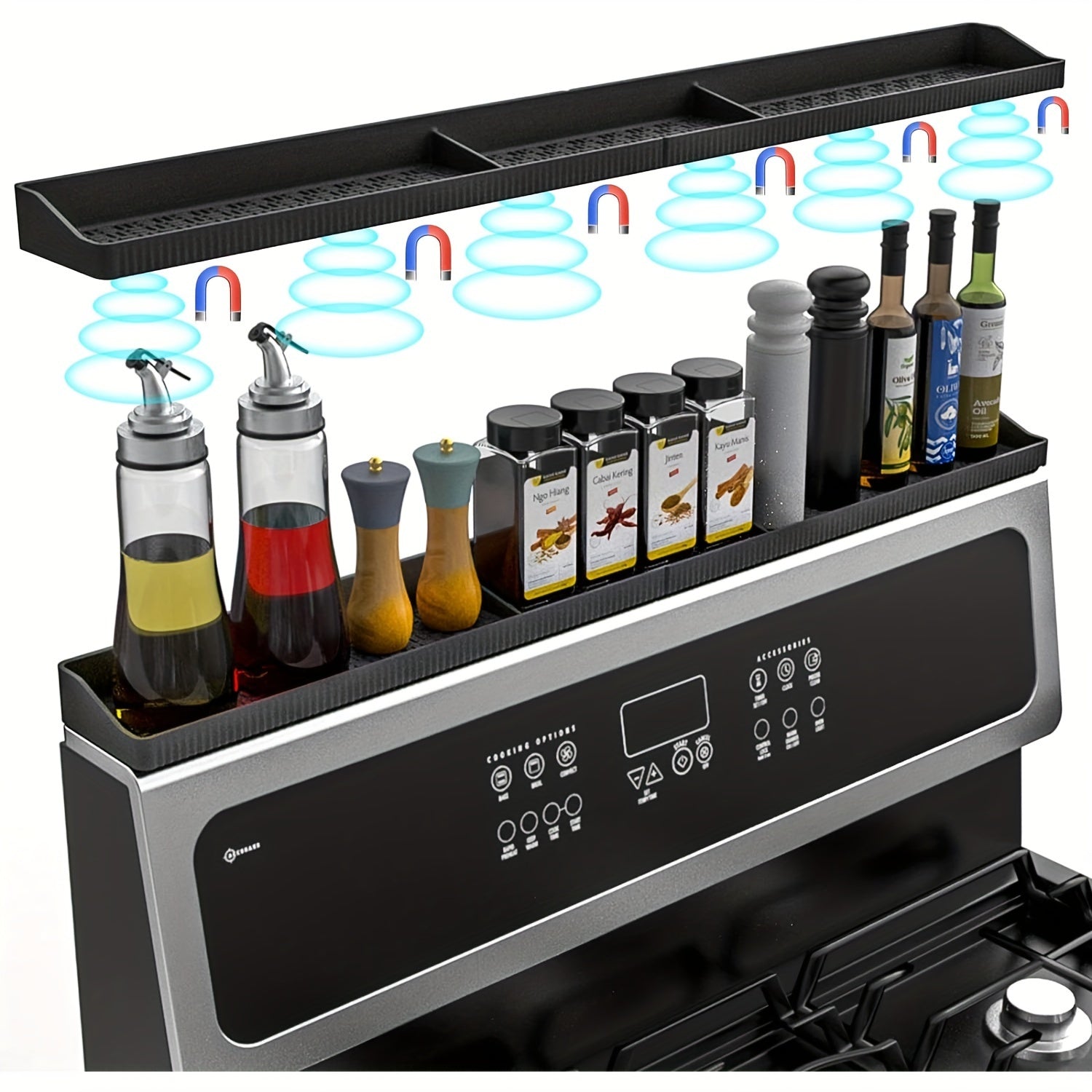 tfs 30 inch black magnetic spice rack organizer stove
