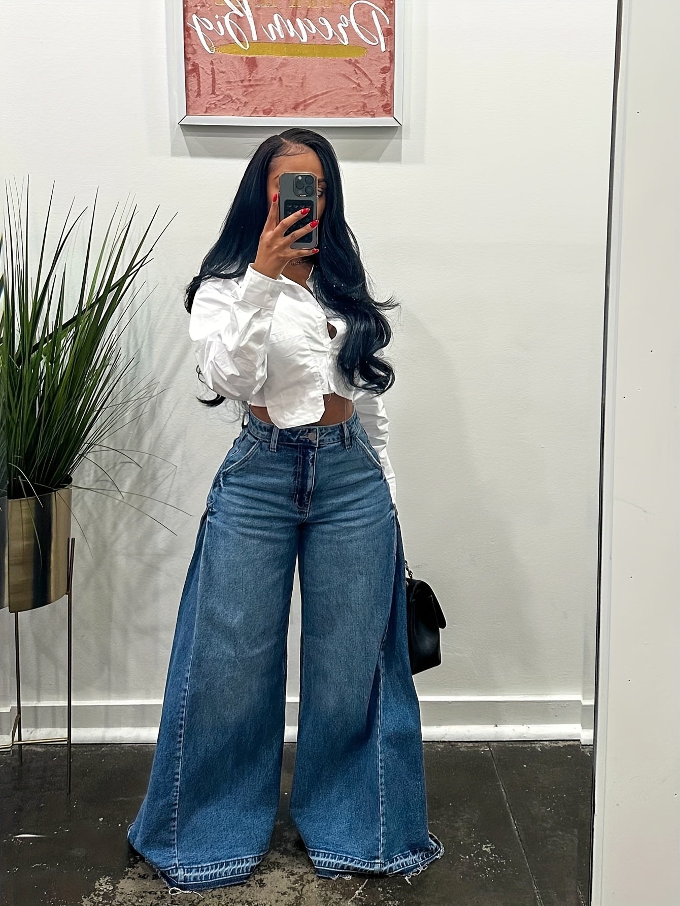 womens wide leg jeans high waisted flared denim pants baggy