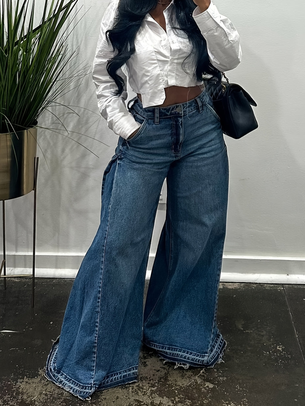 womens wide leg jeans high waisted flared denim pants baggy
