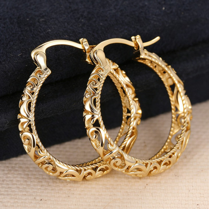 1 pair elegant sparkling hollow pattern hoop earrings women