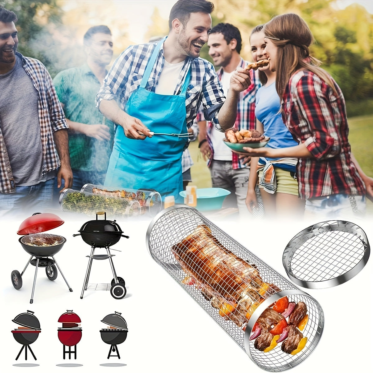 3pcs portable stainless steel bbq grill set stainless steel