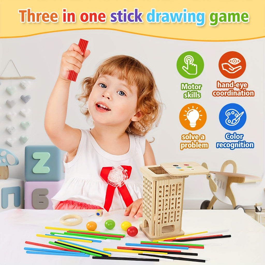 childrens wooden stick   1 dice 4 colored balls 30