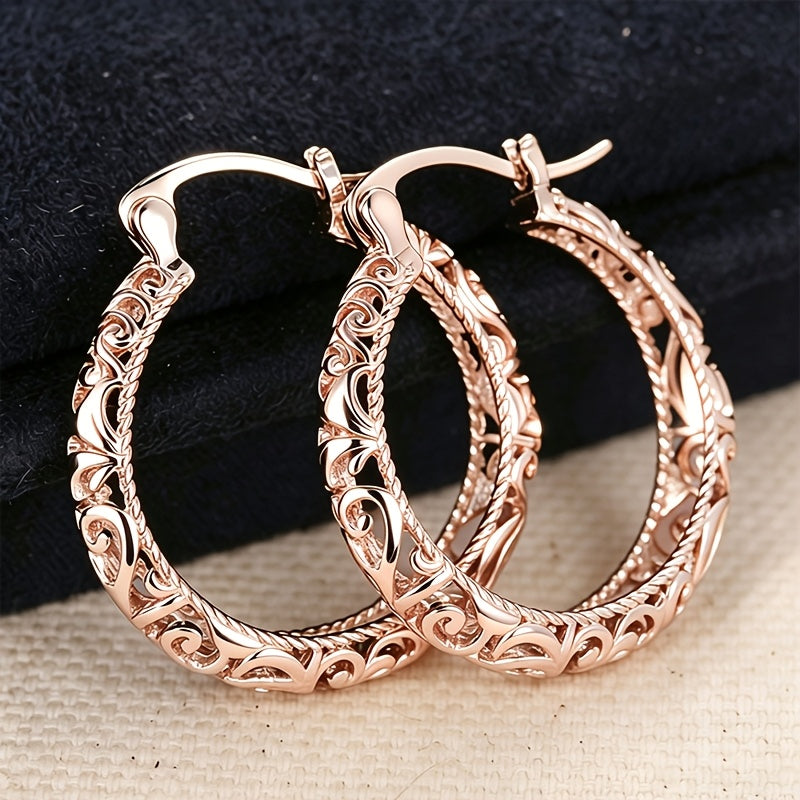 1 pair elegant sparkling hollow pattern hoop earrings women