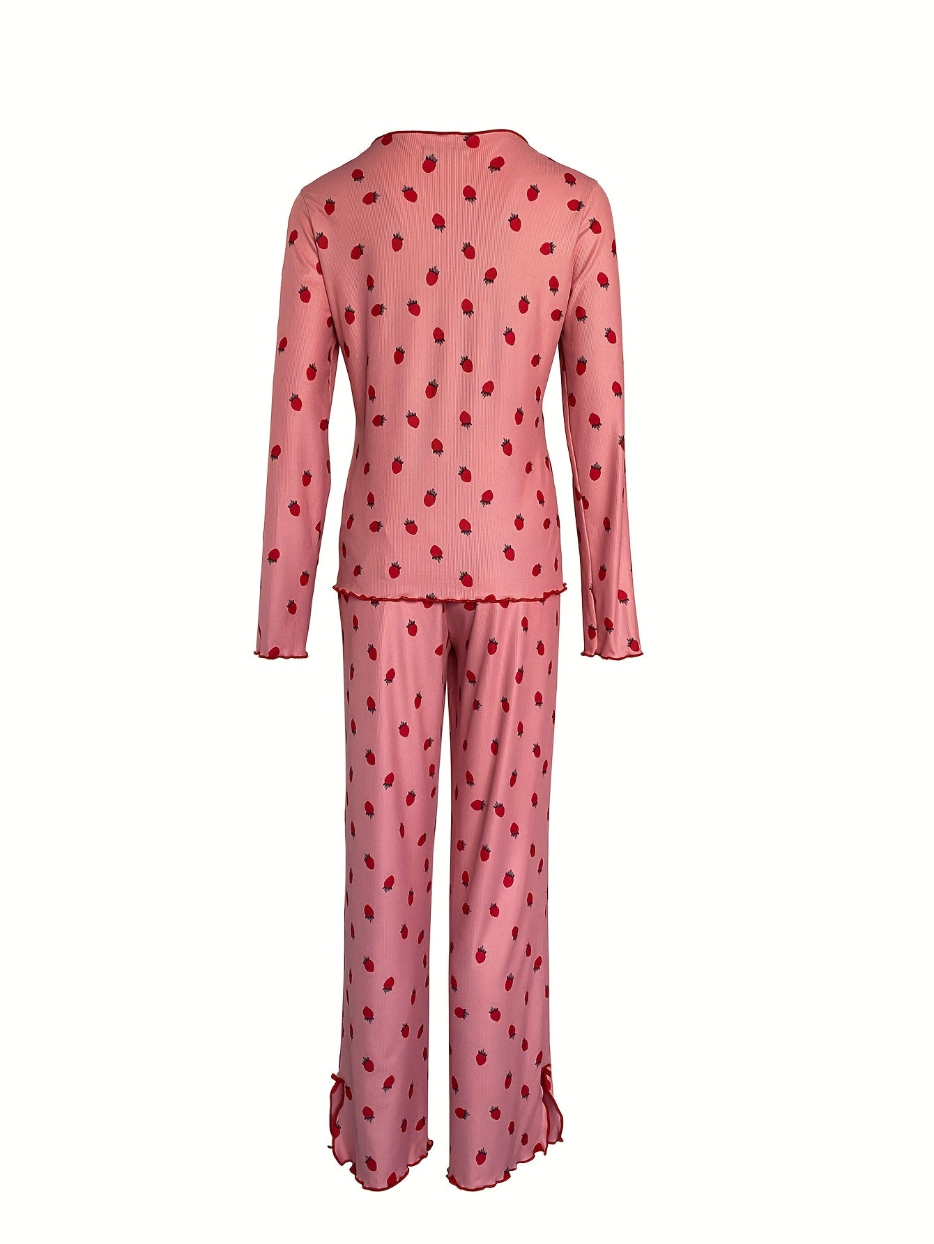 2pcs strawberry print bow decorated lapel v neck   top