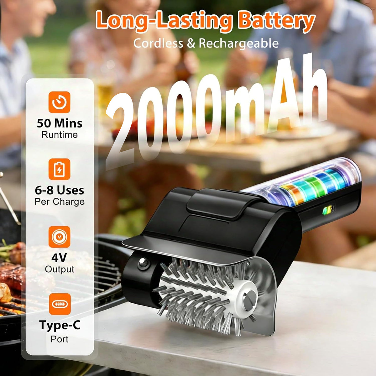 cordless electric grill brush 800 rpm rotating grill cleaner
