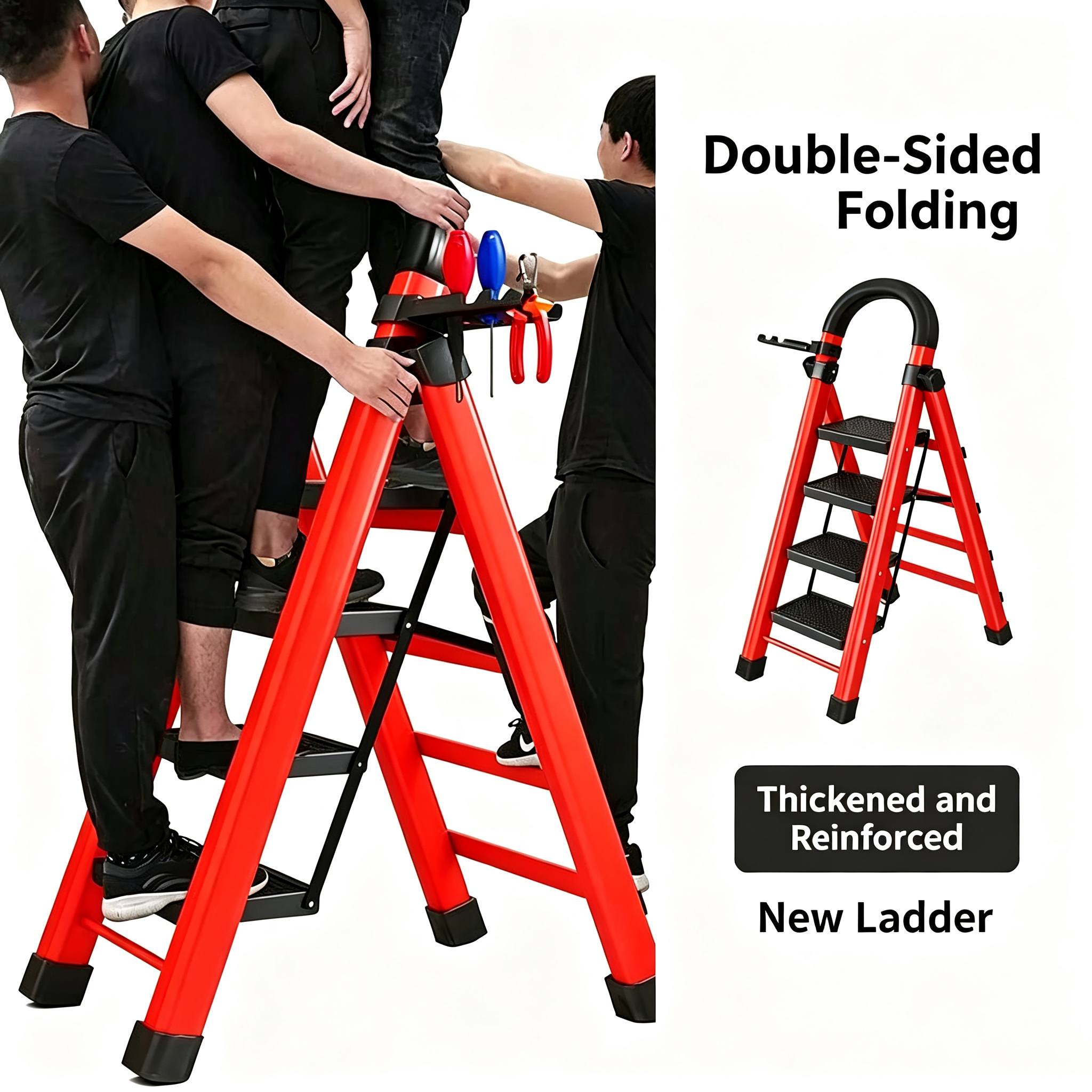 6/5/4/3 step ladder with anti-slip pedal - folding step stool with tool tray, 500lbs portable steel ladder for  , for home kitchen library office (6/5/4/3 steps) - vsyakui | High-quality & Affordable | Temu