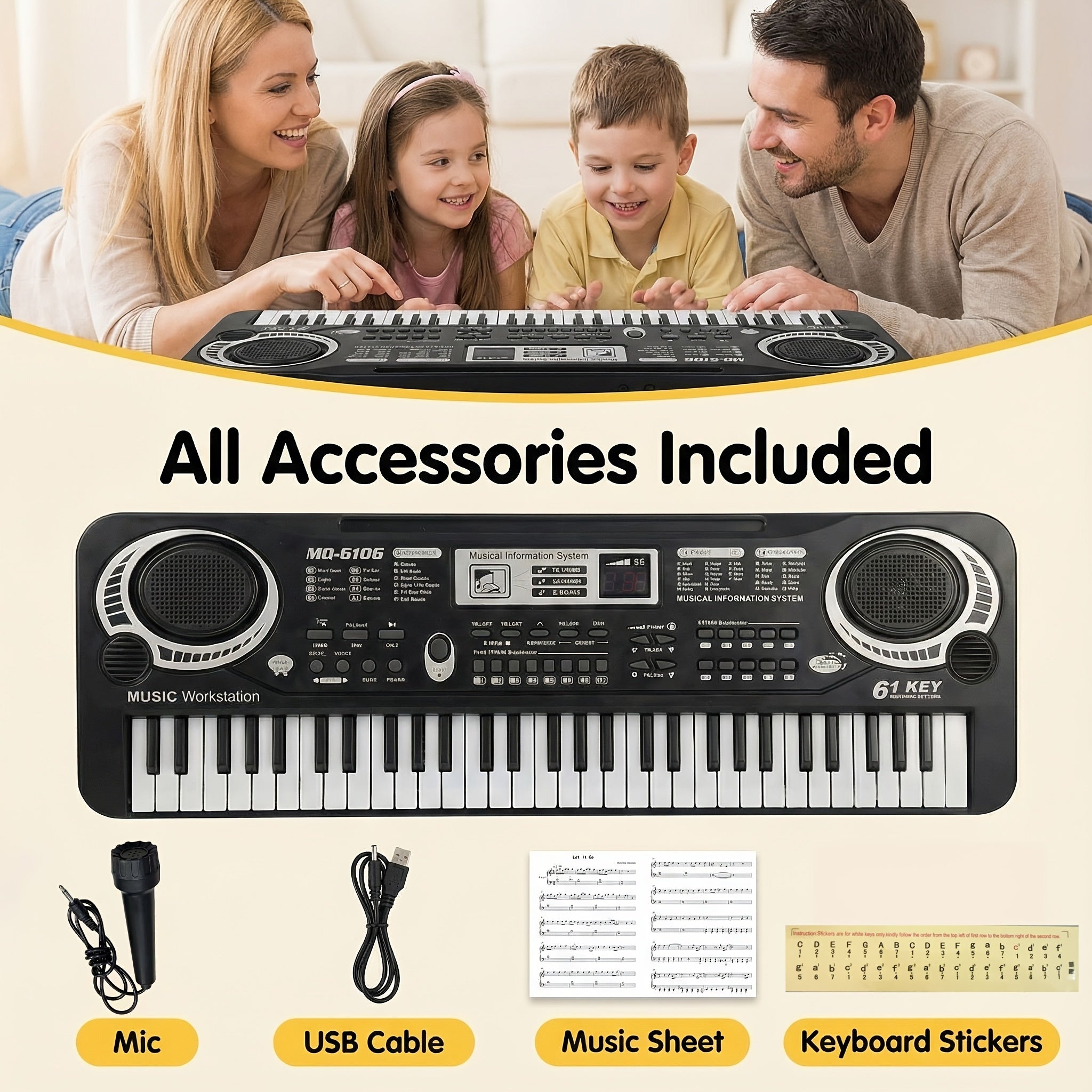 61 portable electronic keyboard 16 tones 10