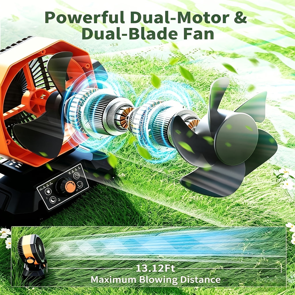 20000mah battery powered camping fan dual motor 8 speed