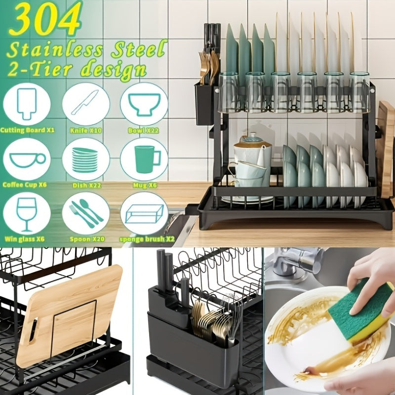 1 double layer dish rack utensil holder rust proof kitchen