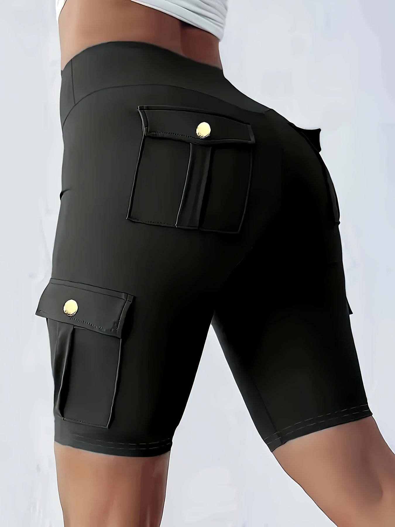 high waist womens solid color athletic yoga cargo shorts