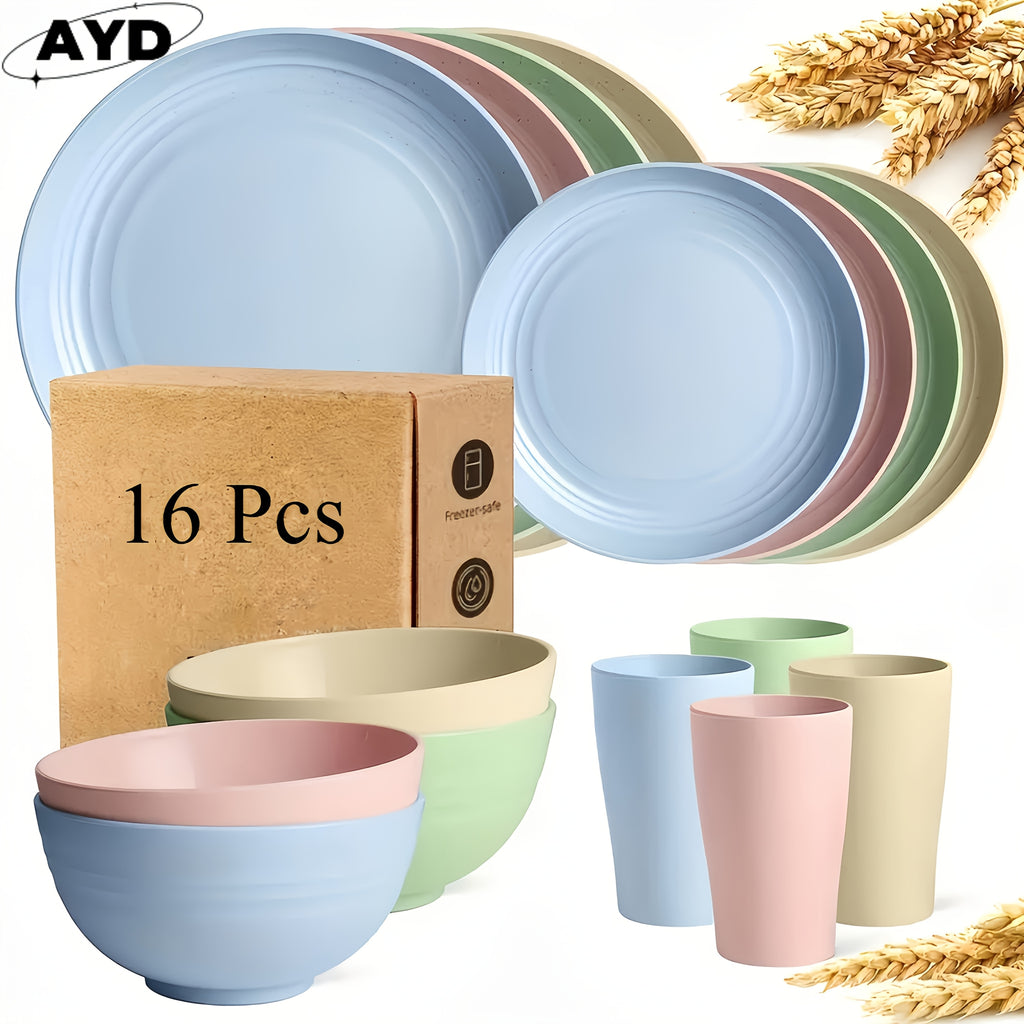 32 16pcs wheat straw large size dinnerware set service 8 4