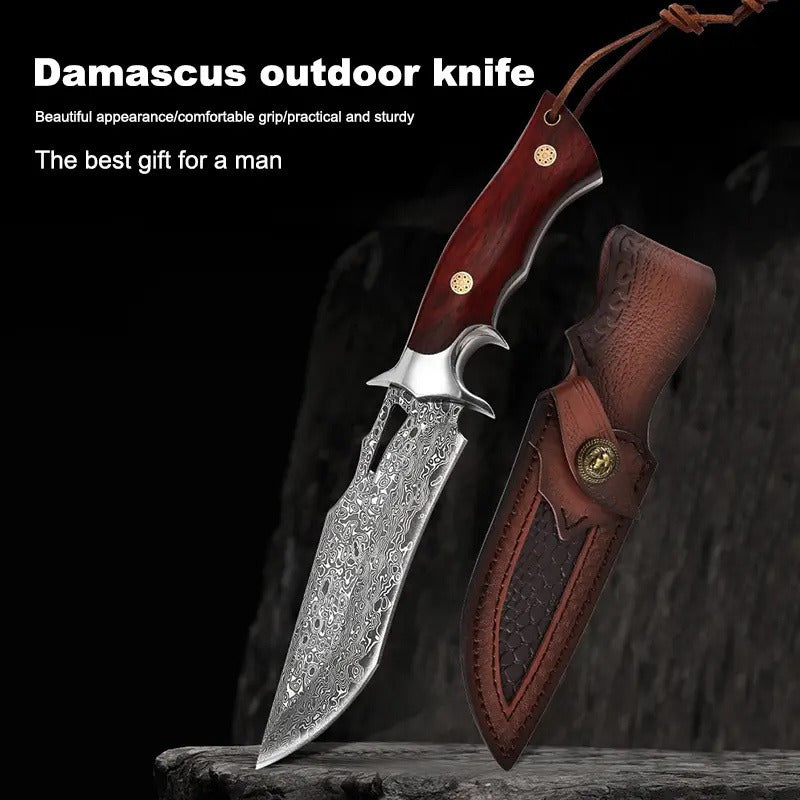 1pc   damascus fixed blade knife wooden handle